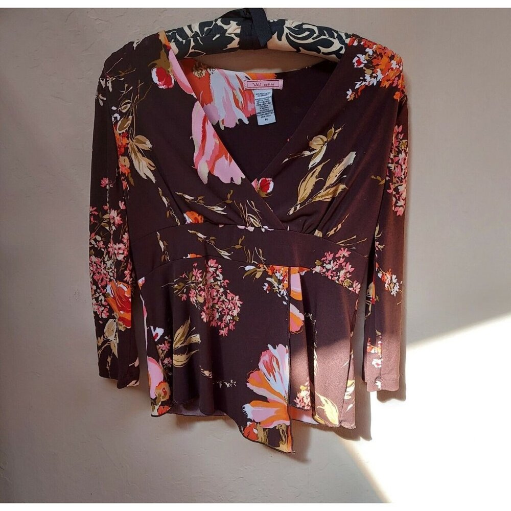 Vol. 1 Womens Floral Wrap Top Asymmetric Blouse Size Medium Petite Multicolor
